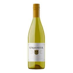 Bottle of Urmeneta Chardonnay white wine with a green label and a screw cap.