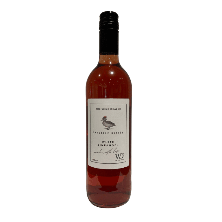 Bottle of Barrelled Hopped White Zinfandel wine with a label featuring a bird illustration.