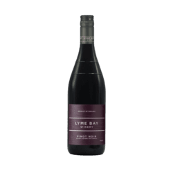 Lyme Bay Pinot Noir bottle from Lyme Bay Winery with a burgundy label, Product of England, showcasing a dark glass bottle and refined typography on the label.